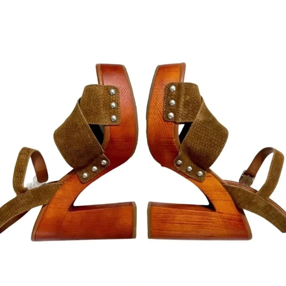 NWOT Lucky Brand Leather Slingback Wooden Pumps Size 10 - Picture 4 of 6